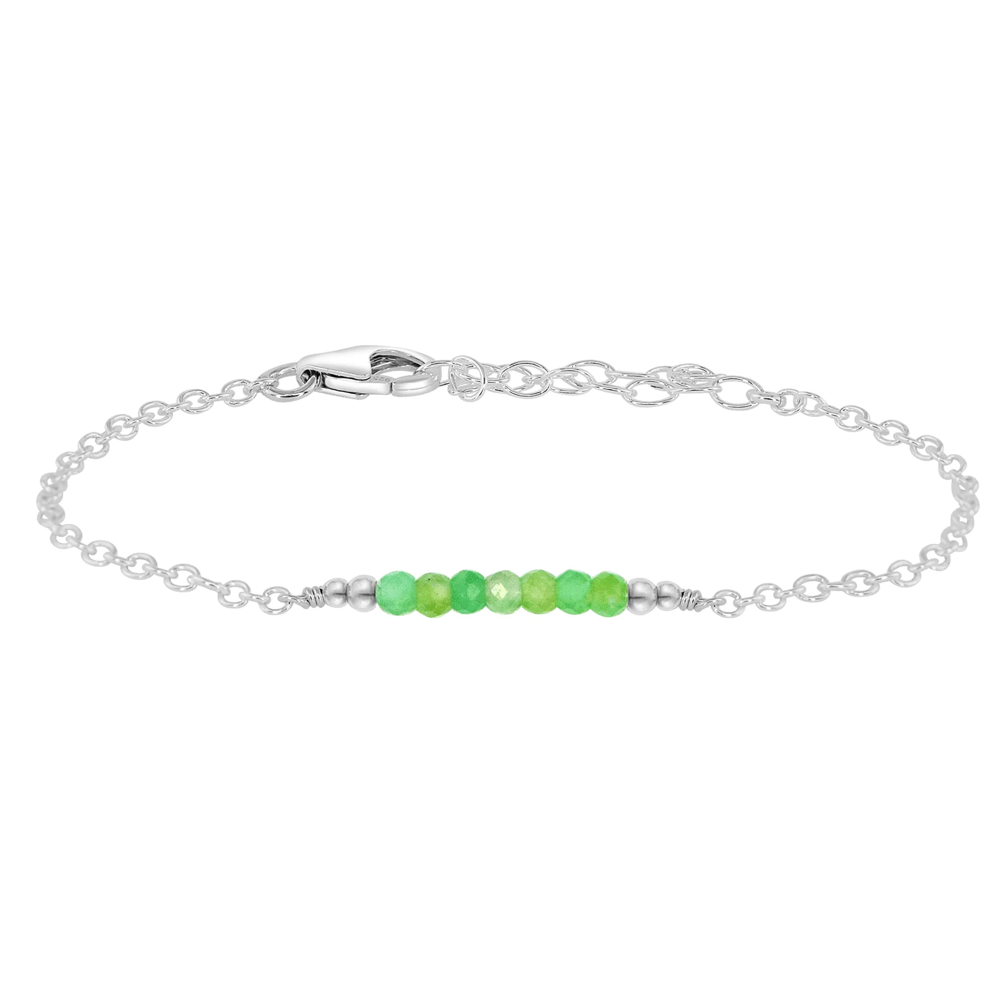 Sparkling Green Chrysoprase Gemstone Faceted Bead Bar Bracelet