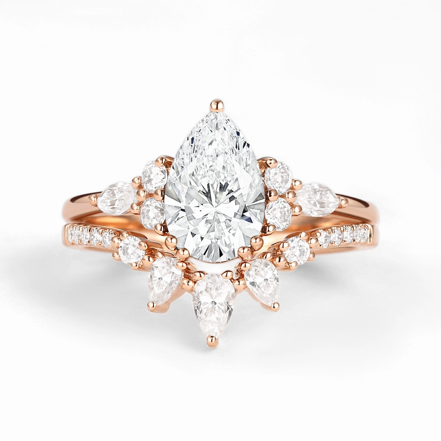 1.5ct Pear Shaped Moissanite Gold Ring Set 2pcs - Sage Custom Styling