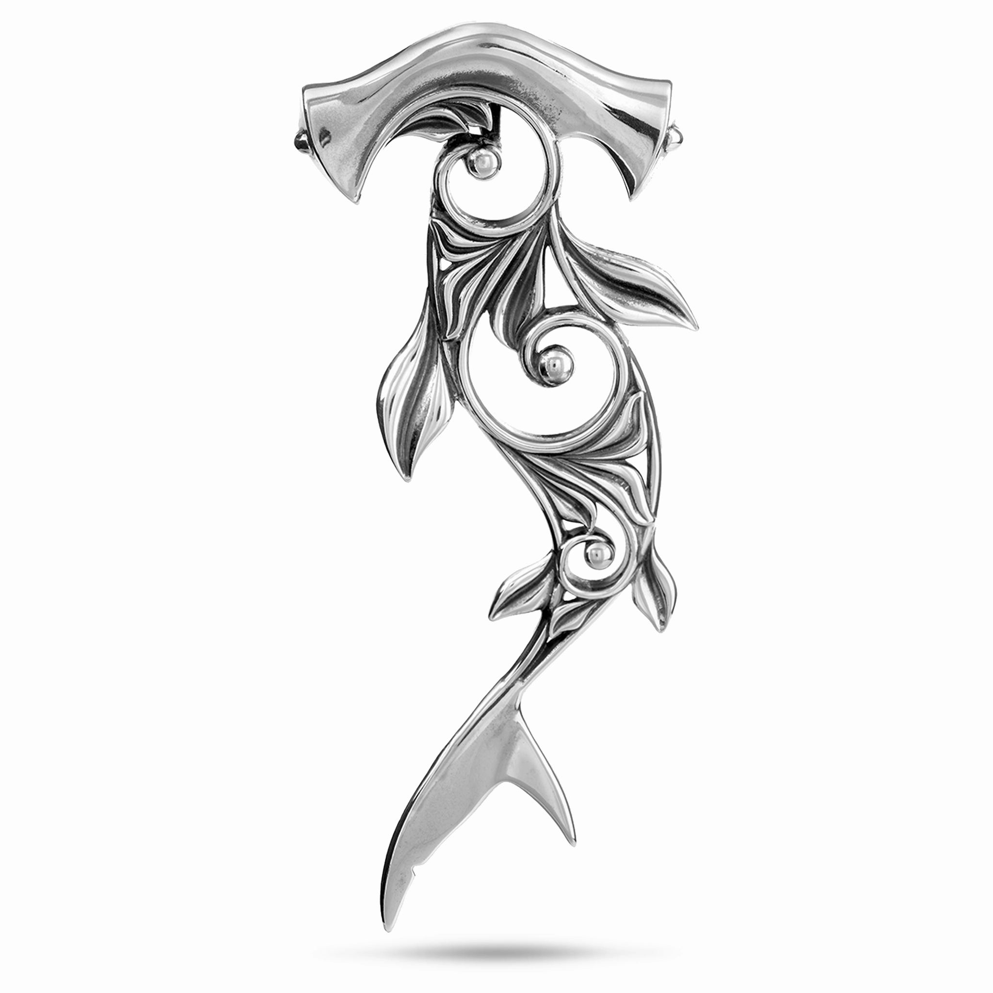 Elegant Gift Radiant Gems Living Heirloom Hammerhead Shark Pendant in Sterling Silver - 70mm