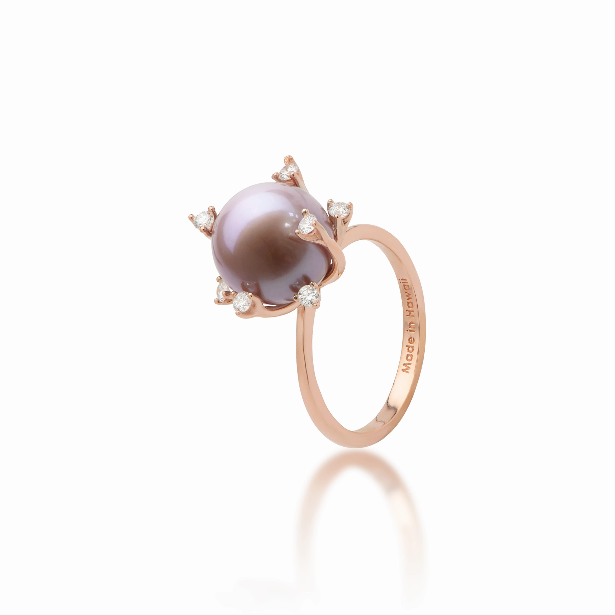 Protea Lilac Freshwater Pearl Ring in Rose Gold with Diamonds - 10-11mm Sparkle Mood