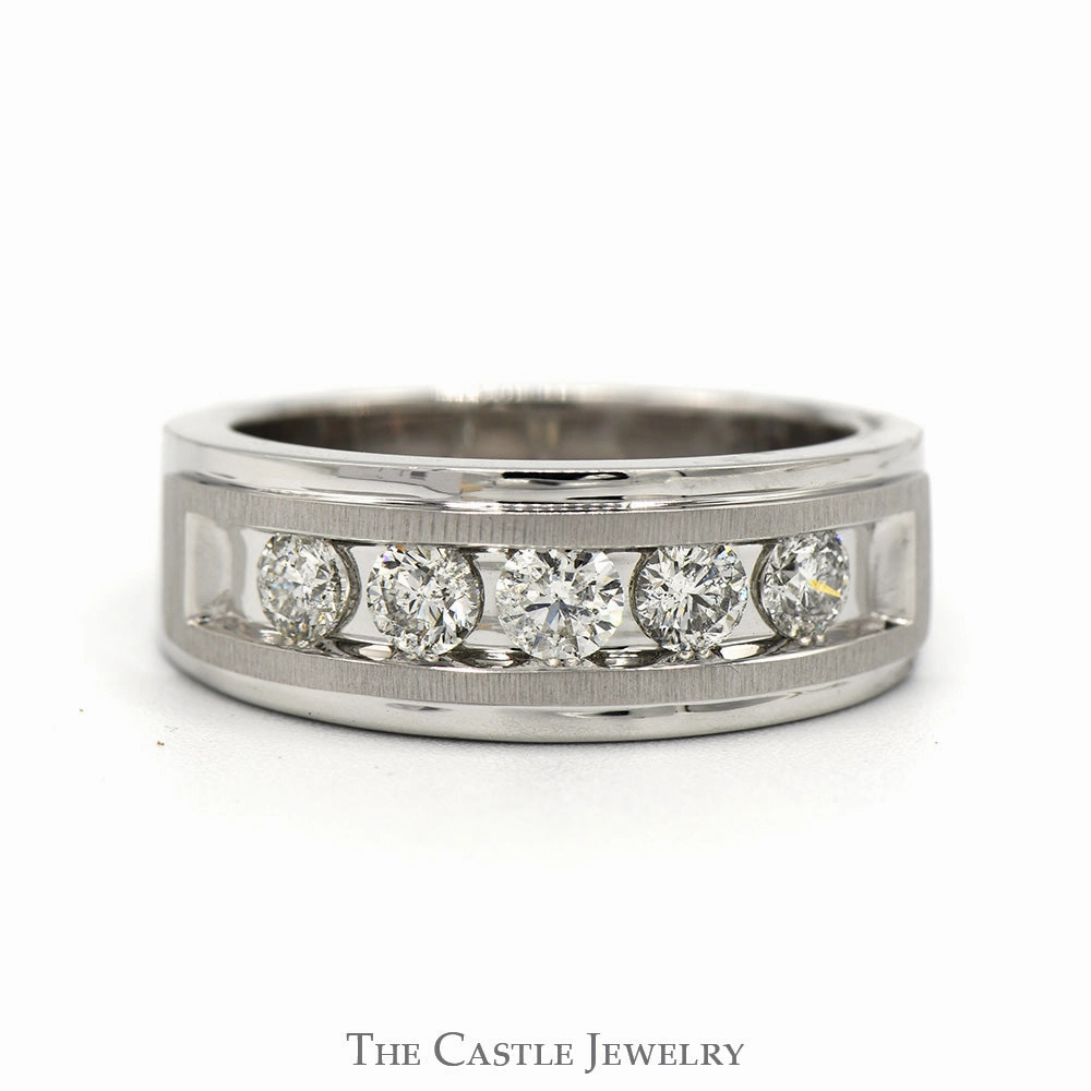 Heat resistant 5 Nick Set 1cttw Diamond Men's Wedding Band in 10k White Gold