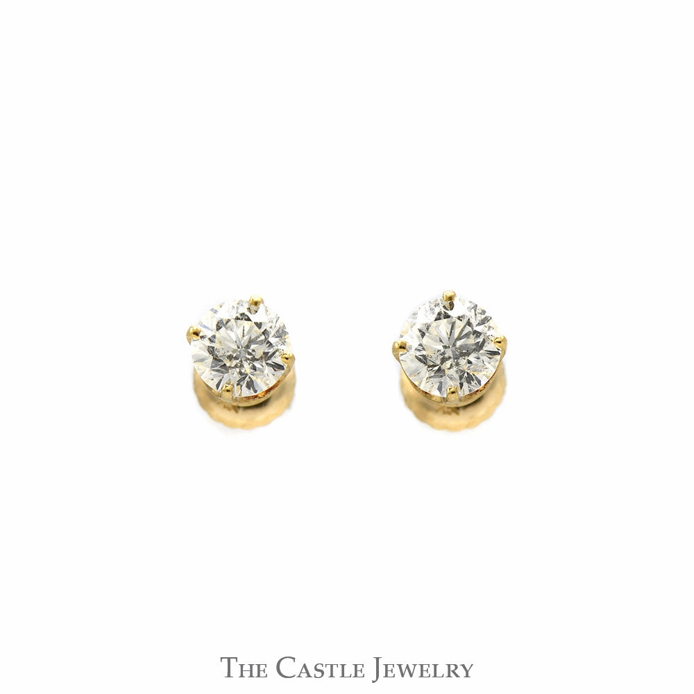 Classic 1cttw Round Diamond Stud Earrings with 14k Yellow Gold Screw Back Posts Ornate Option