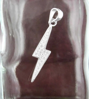 Timeless Touch Polished Look Sparkling Lightning Bolt Pendant with Crystals