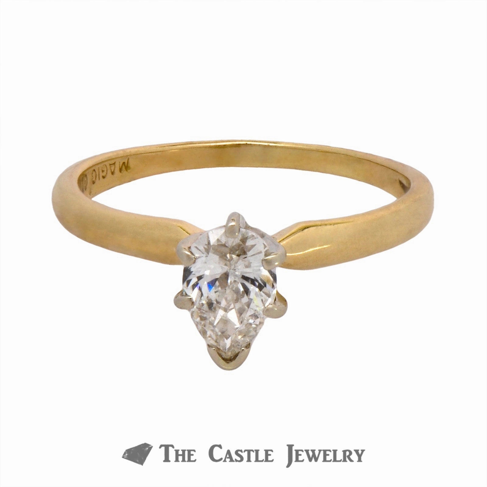 Special Design Balanced Finish Solitaire Pear Diamond Engagement Ring in 6 Prong Tiffany Mounting