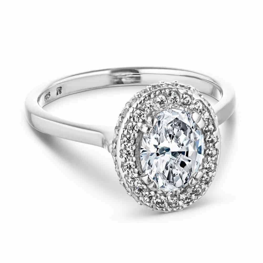 Venise Oval Lab Grown Diamond Milgrain Vintage Halo Engagement Ring Understated Style