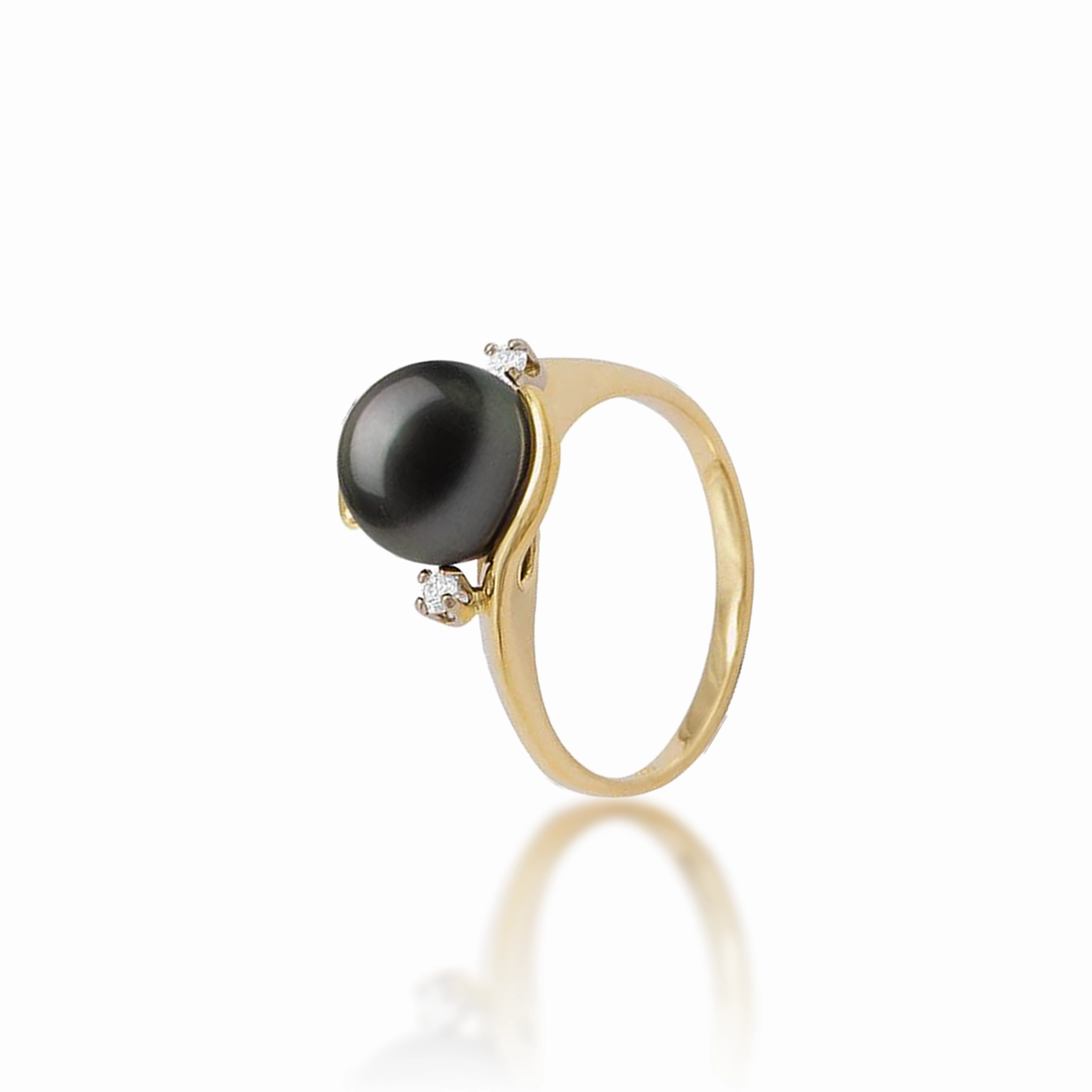 Tahitian Black Pearl Ring in Gold with Diamonds - 9-10mm Playful Shine
