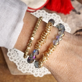 Fairly Valued Back In Stock Sparkly Bicone Glass and Gold Tone Beaded Bracelets Set