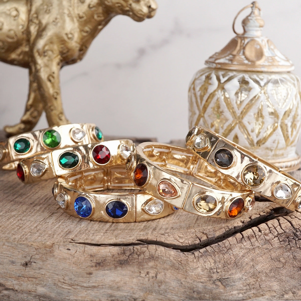 Mystical View Sparkly Crystal Stretch Bangles ?C Gold Tone with Color Options