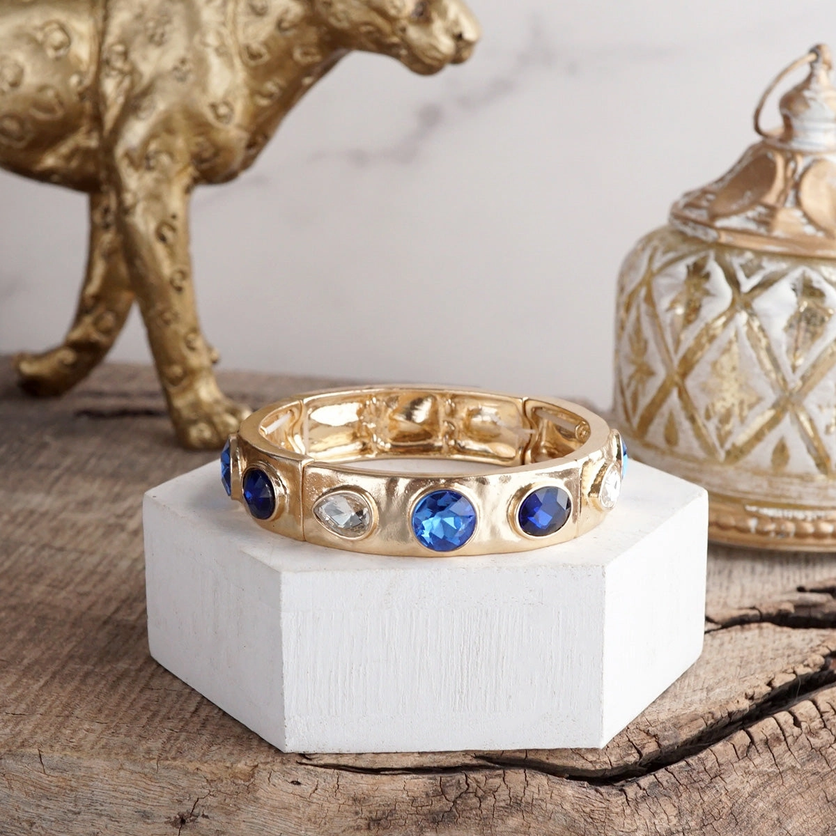 Surprising Element Protection Symbols Sparkly Crystal Stretch Bangles ?C Gold Tone with Color Options