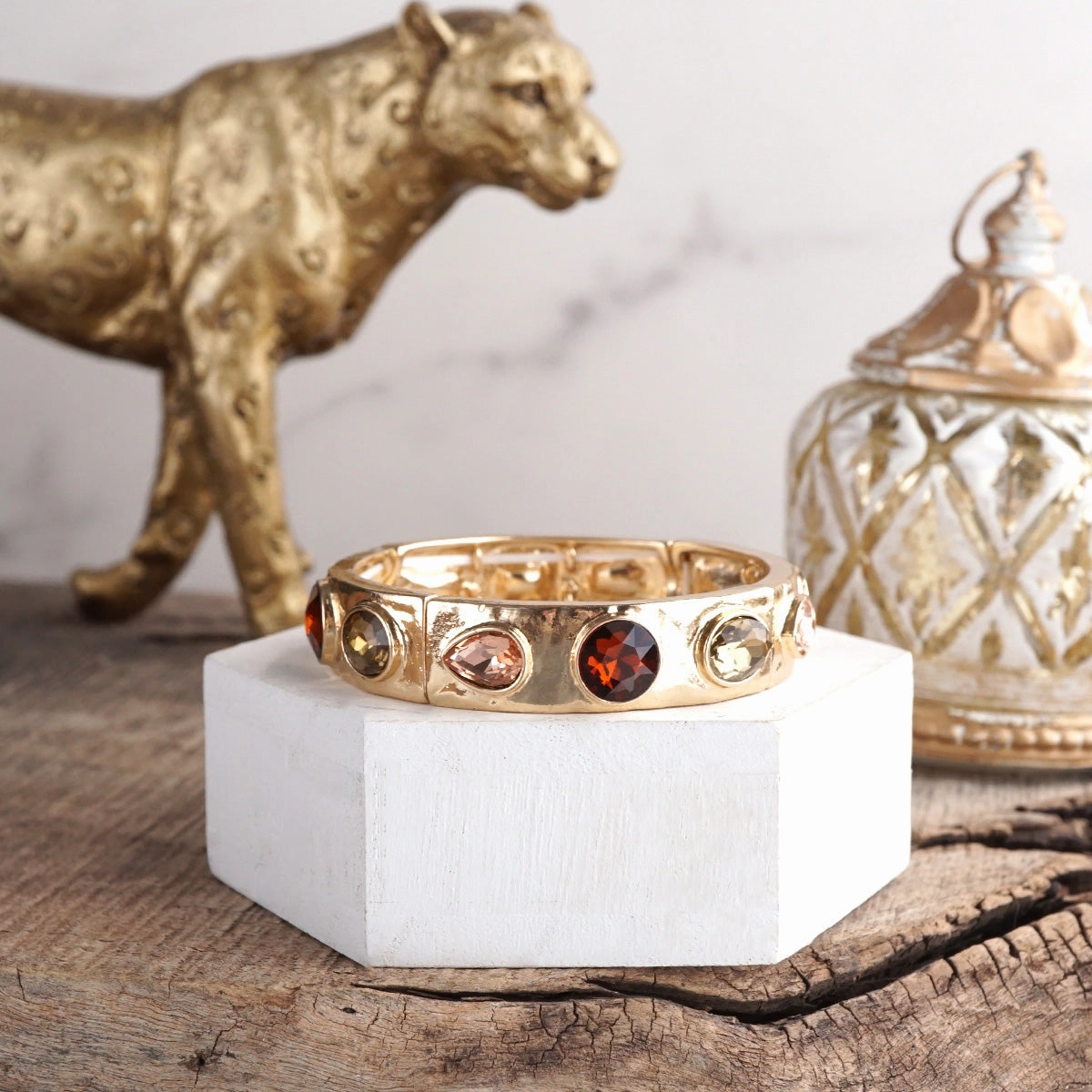 Common Variety Sparkly Crystal Stretch Bangles ?C Gold Tone with Color Options