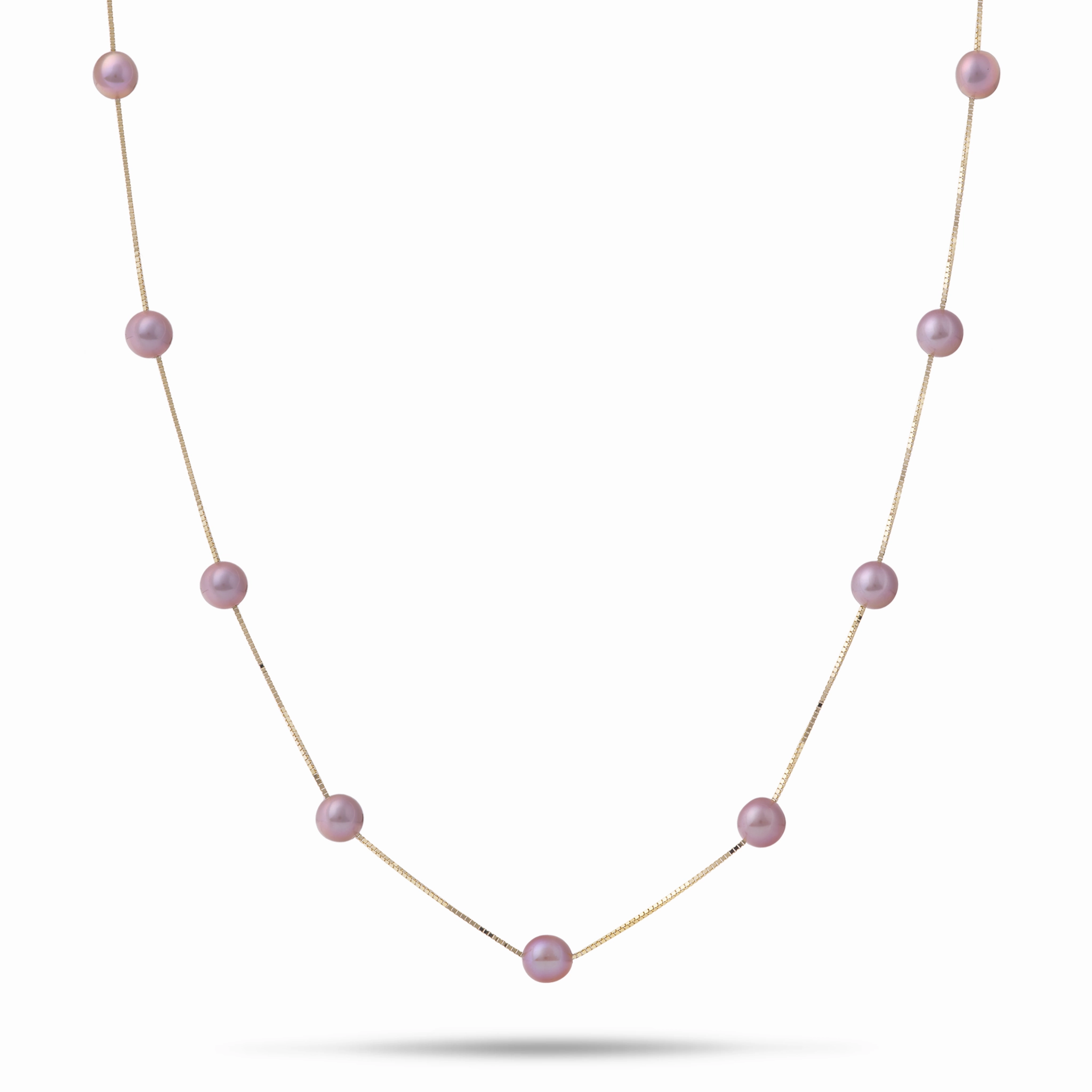 18" Freshwater Pearl Necklace in Gold - 5-6mm Bold Glow Polished Detail