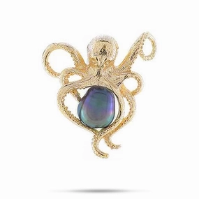 He?e (Octopus) Tahitian Black Pearl Pendant in Gold - 10-11mm All Style Crisp Shine