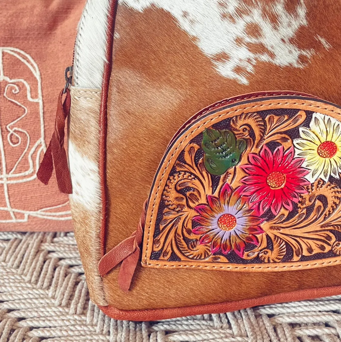 Spring Blooms Bridgeton Western Leather Backpack