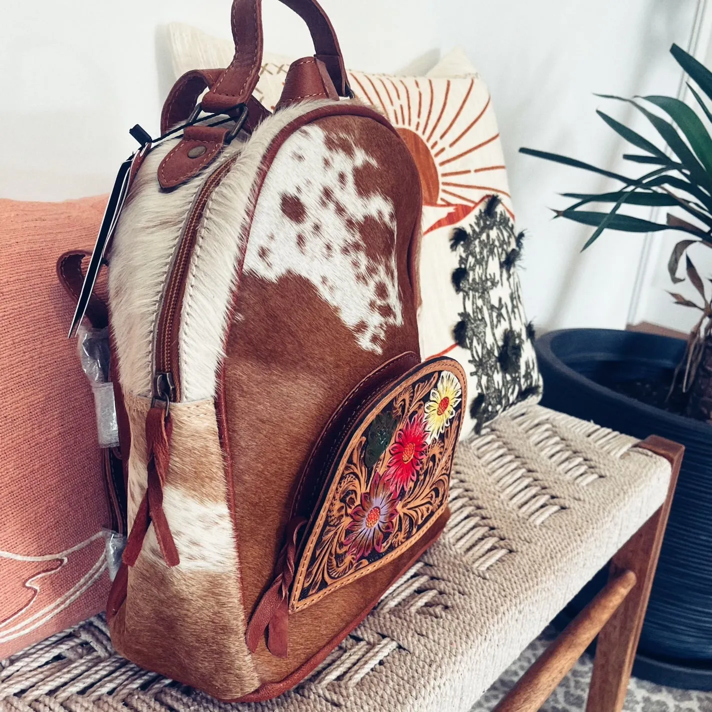 Spring Blooms Bridgeton Western Leather Backpack