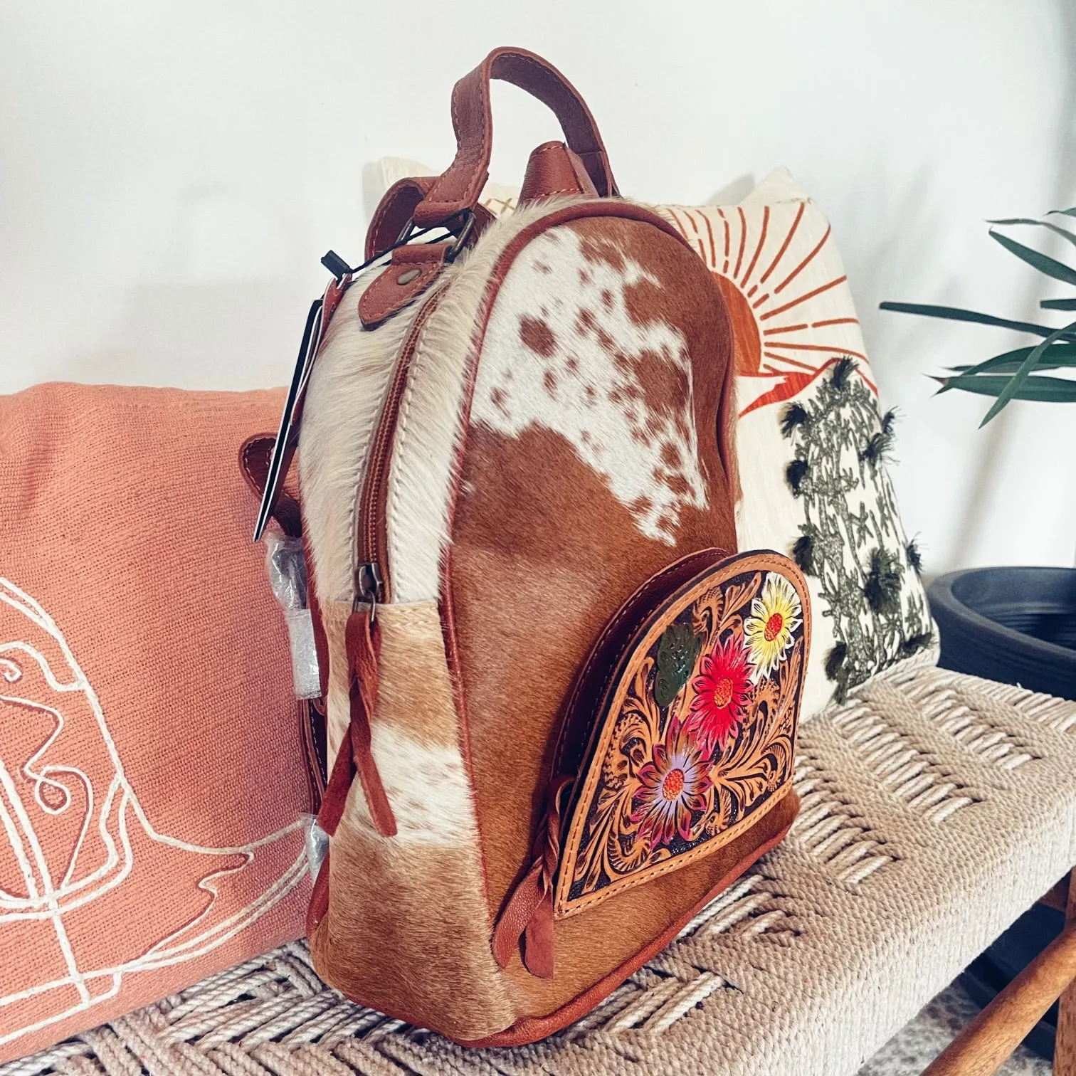 Spring Blooms Bridgeton Western Leather Backpack