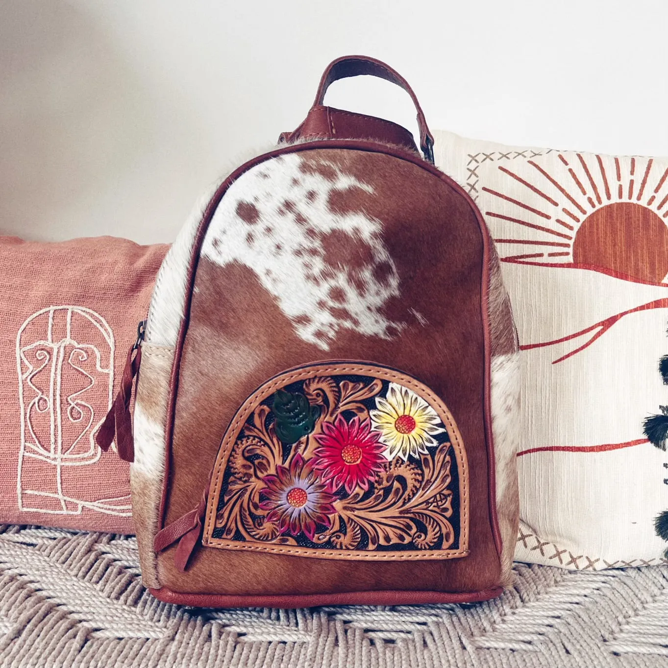 Spring Blooms Bridgeton Western Leather Backpack