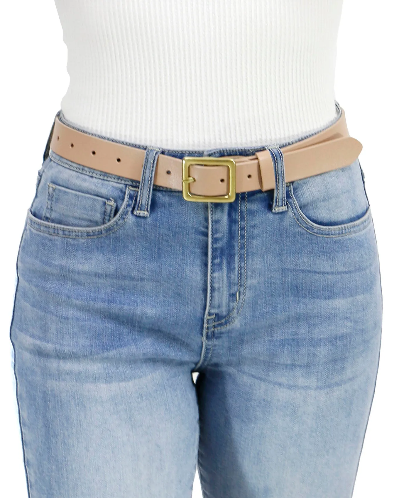 Square Buckle Genuine Leather Belt in Camel