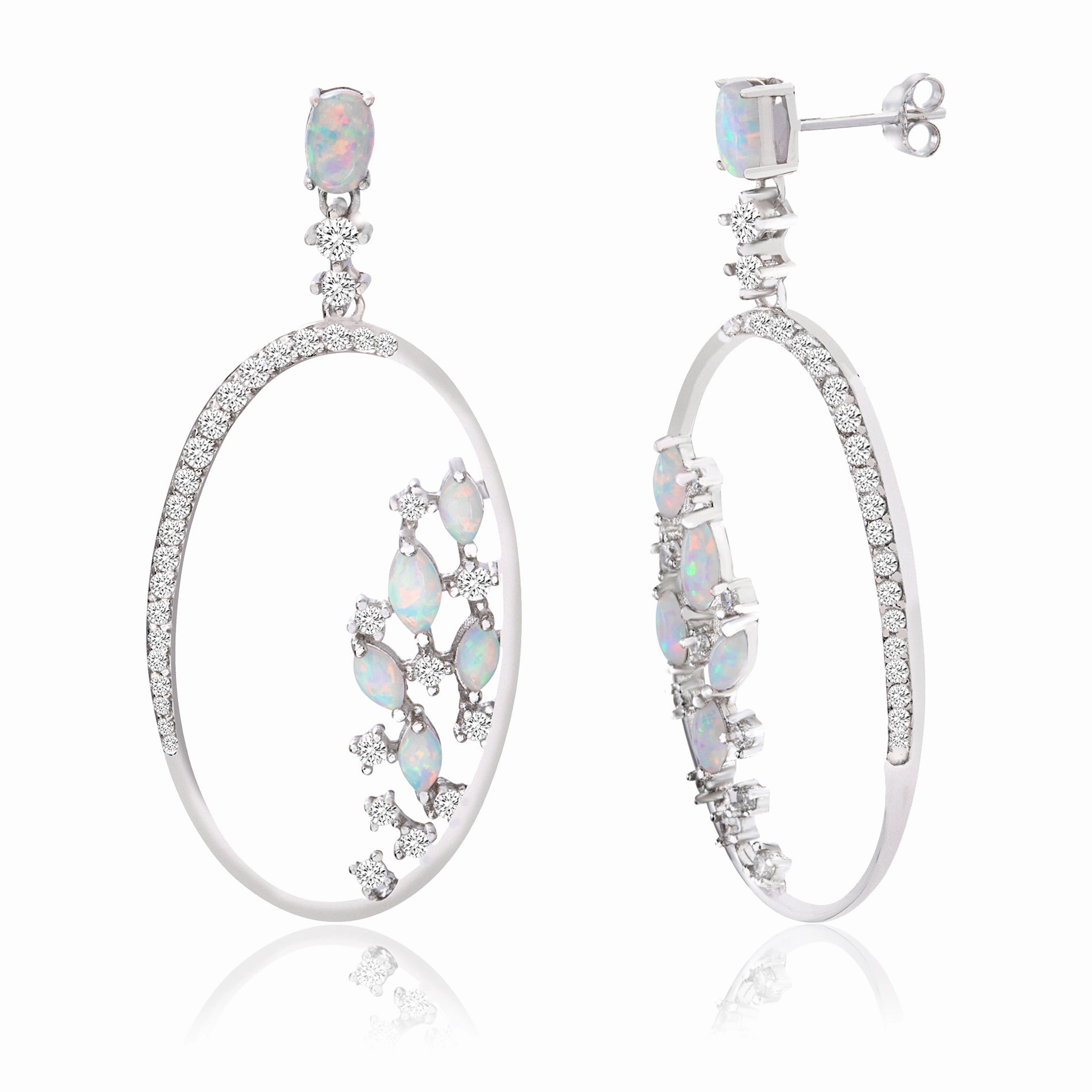 Decorative Finish Lesa Michele Lab-Created Opal & Cubic Zirconia Drop Earring in Rhodium Plated Sterling Silver