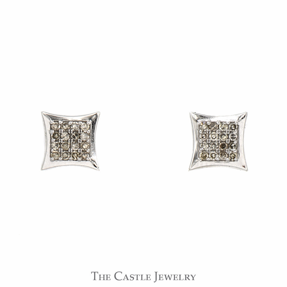 Stunning Option Oval Adornment Square Shaped .20cttw Pave Set Diamond Cluster Stud earrings in 10k White Gold with Screw Backs