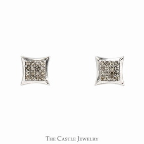 Stunning Option Oval Adornment Square Shaped .20cttw Pave Set Diamond Cluster Stud earrings in 10k White Gold with Screw Backs