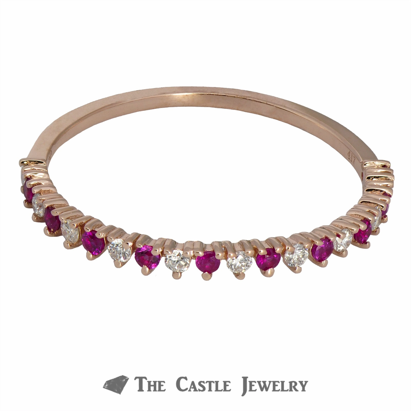 Stackable Ring Alternating Rubies & Diamonds in 10K Fashion Choice Luxurious Feel