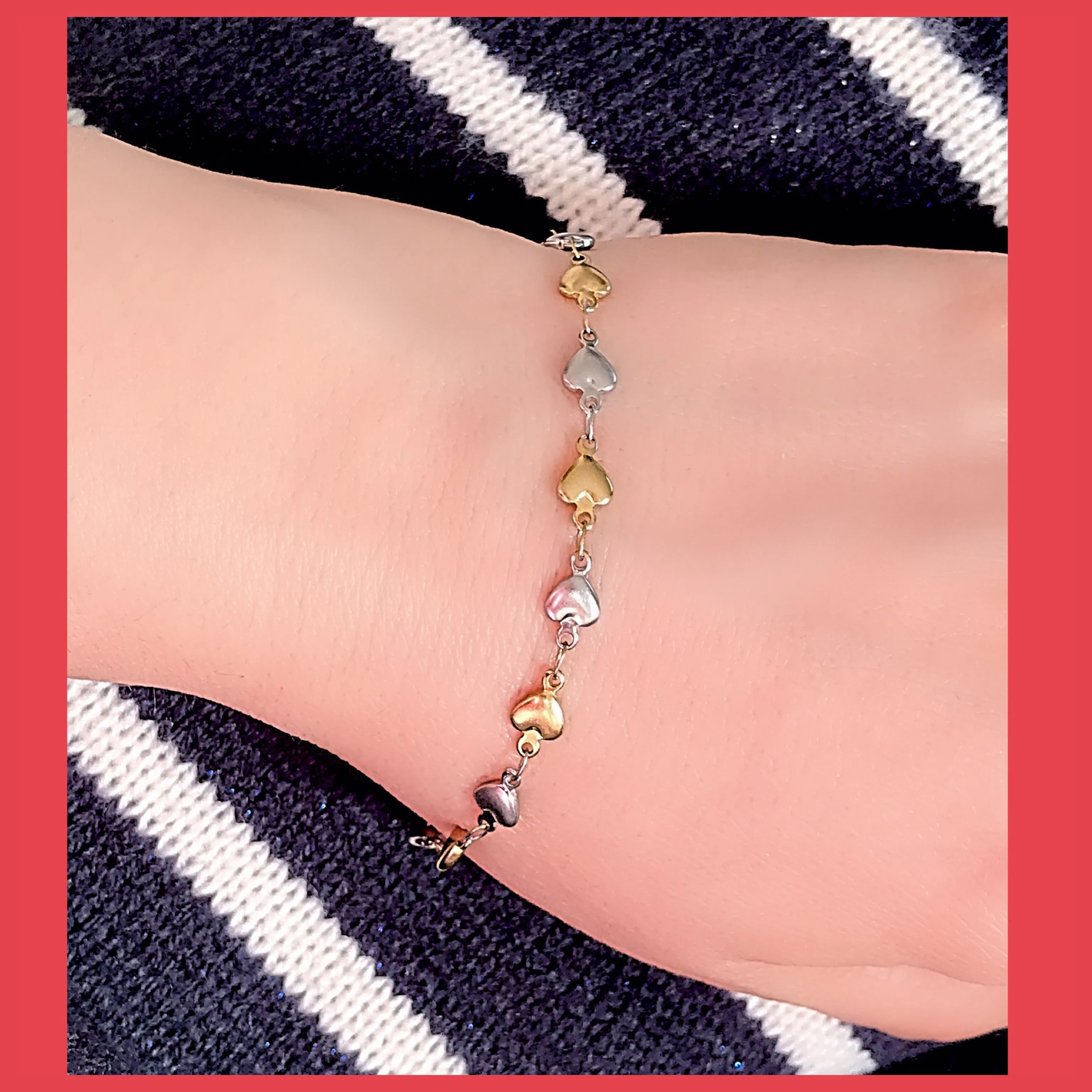 Stainless Steel Multi Colour Heart Bracelet