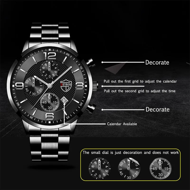 Stainless Steel Sports Calendar Watch