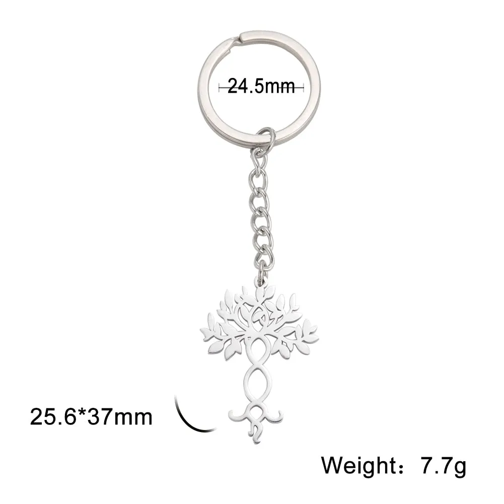 Stainless Steel Tree of Life Cross Keychain
