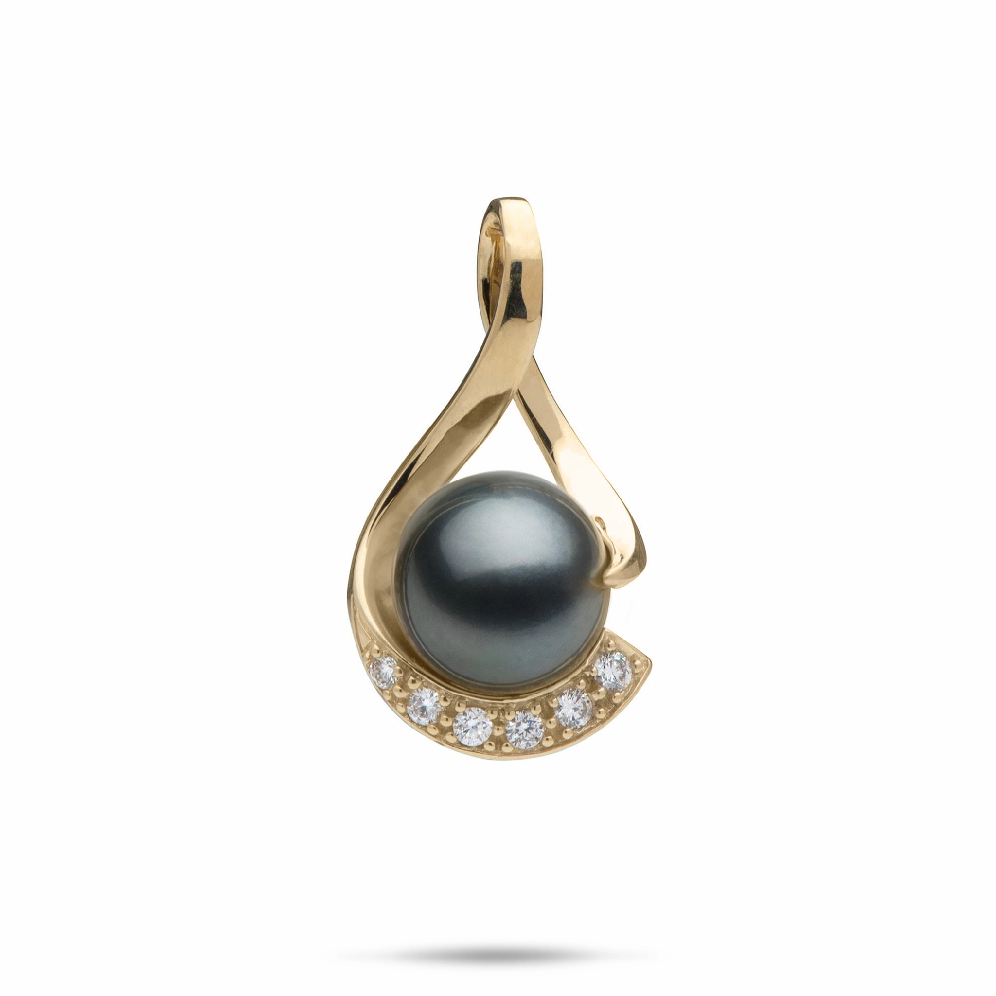 Unique Ornament Tahitian Black Pearl Infinity Pendant in Gold with Diamonds - 11-12mm
