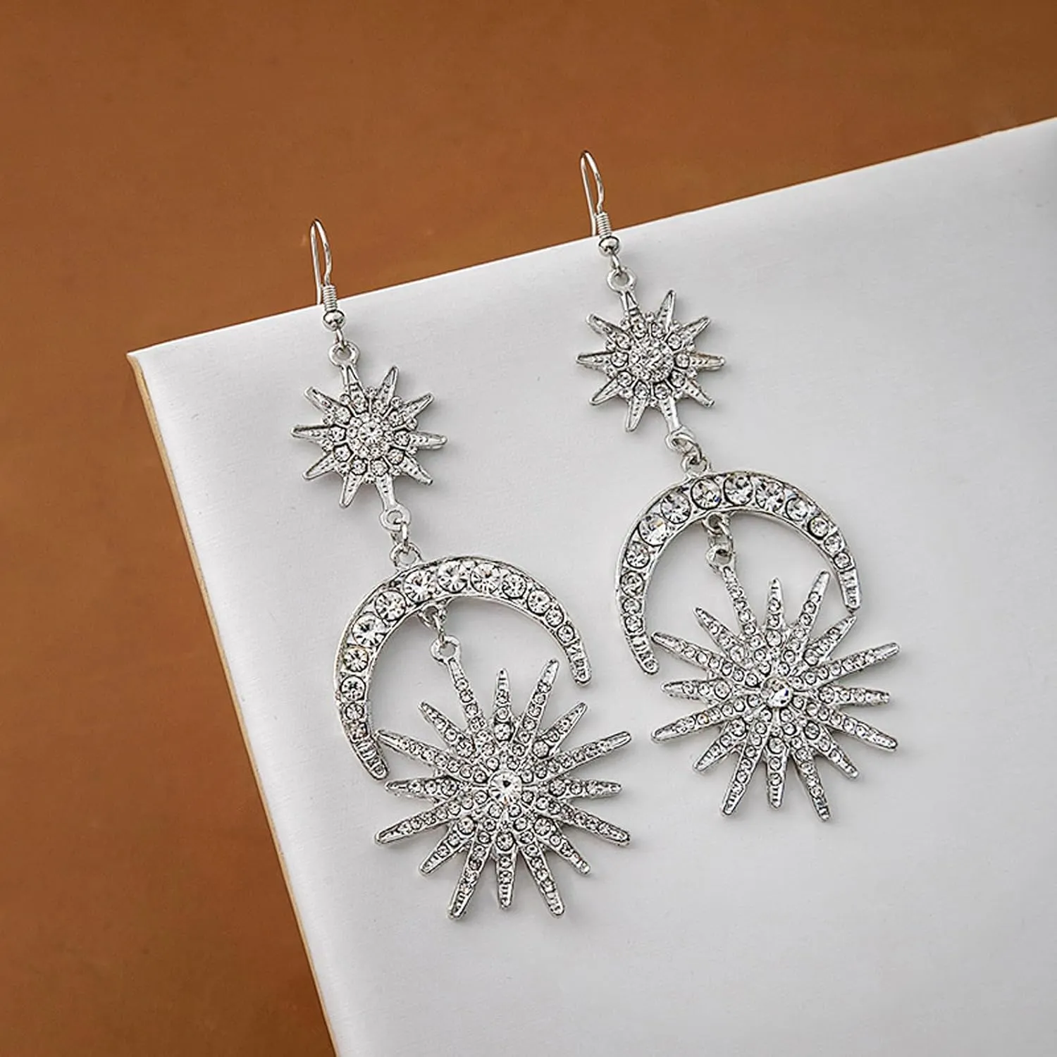 Star Dangle Earrings for Women Big Rhinestone Star Earrings Crystal Long Tassel Stars Charms Drop Dangling Dainty Jewelry Gifts for Friends Fans