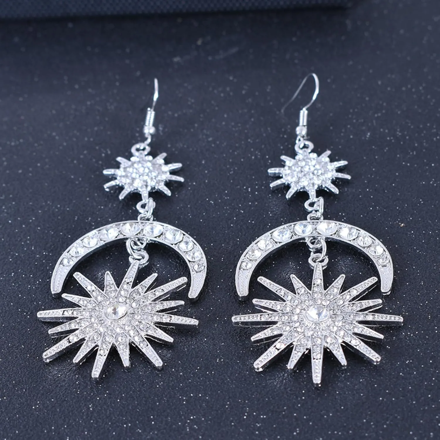 Star Dangle Earrings for Women Big Rhinestone Star Earrings Crystal Long Tassel Stars Charms Drop Dangling Dainty Jewelry Gifts for Friends Fans