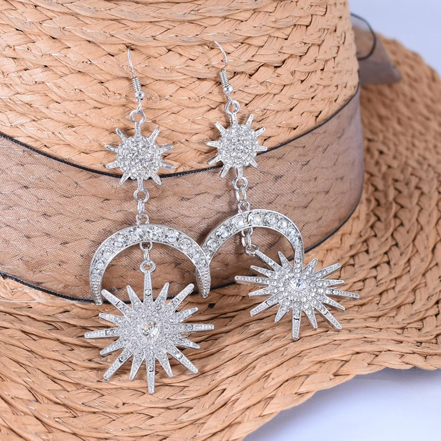 Star Dangle Earrings for Women Big Rhinestone Star Earrings Crystal Long Tassel Stars Charms Drop Dangling Dainty Jewelry Gifts for Friends Fans