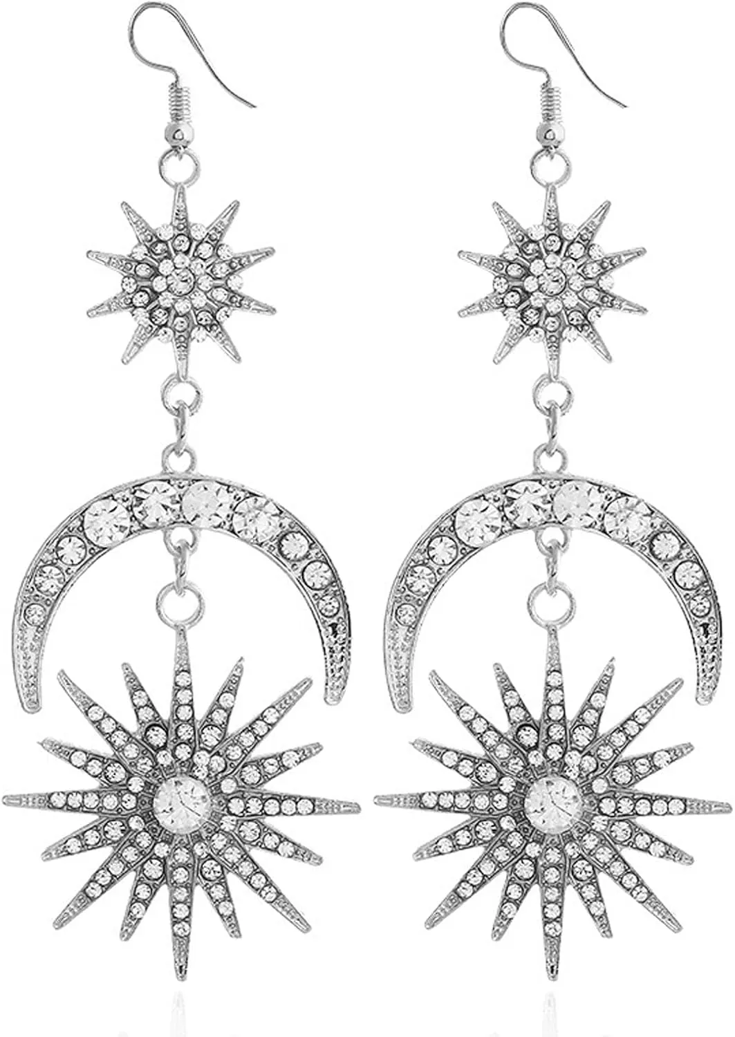 Star Dangle Earrings for Women Big Rhinestone Star Earrings Crystal Long Tassel Stars Charms Drop Dangling Dainty Jewelry Gifts for Friends Fans