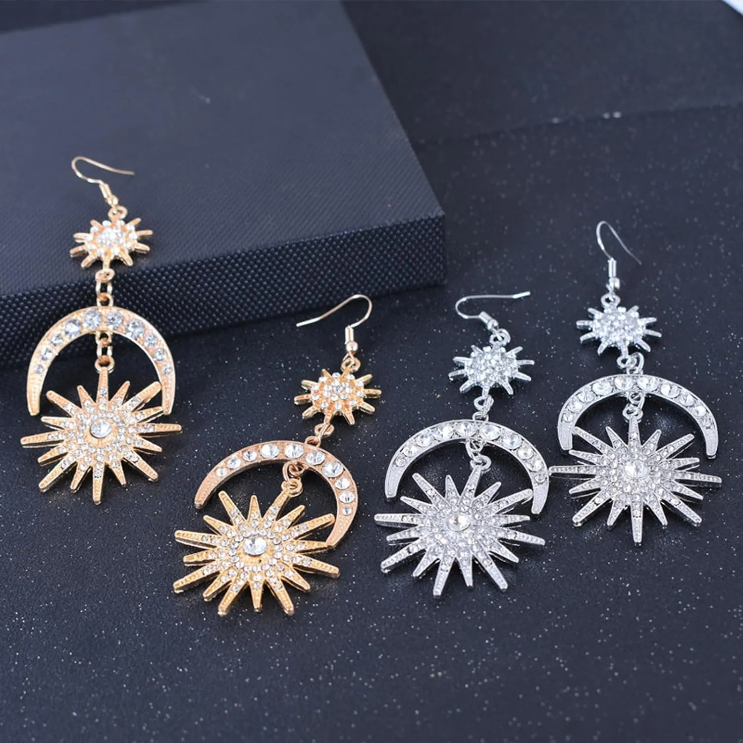 Star Dangle Earrings for Women Big Rhinestone Star Earrings Crystal Long Tassel Stars Charms Drop Dangling Dainty Jewelry Gifts for Friends Fans