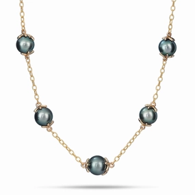 Color Pop 16-22" Adjustable Reefs Starfish Tahitian Black Pearl Necklace in Gold - 10-11mm