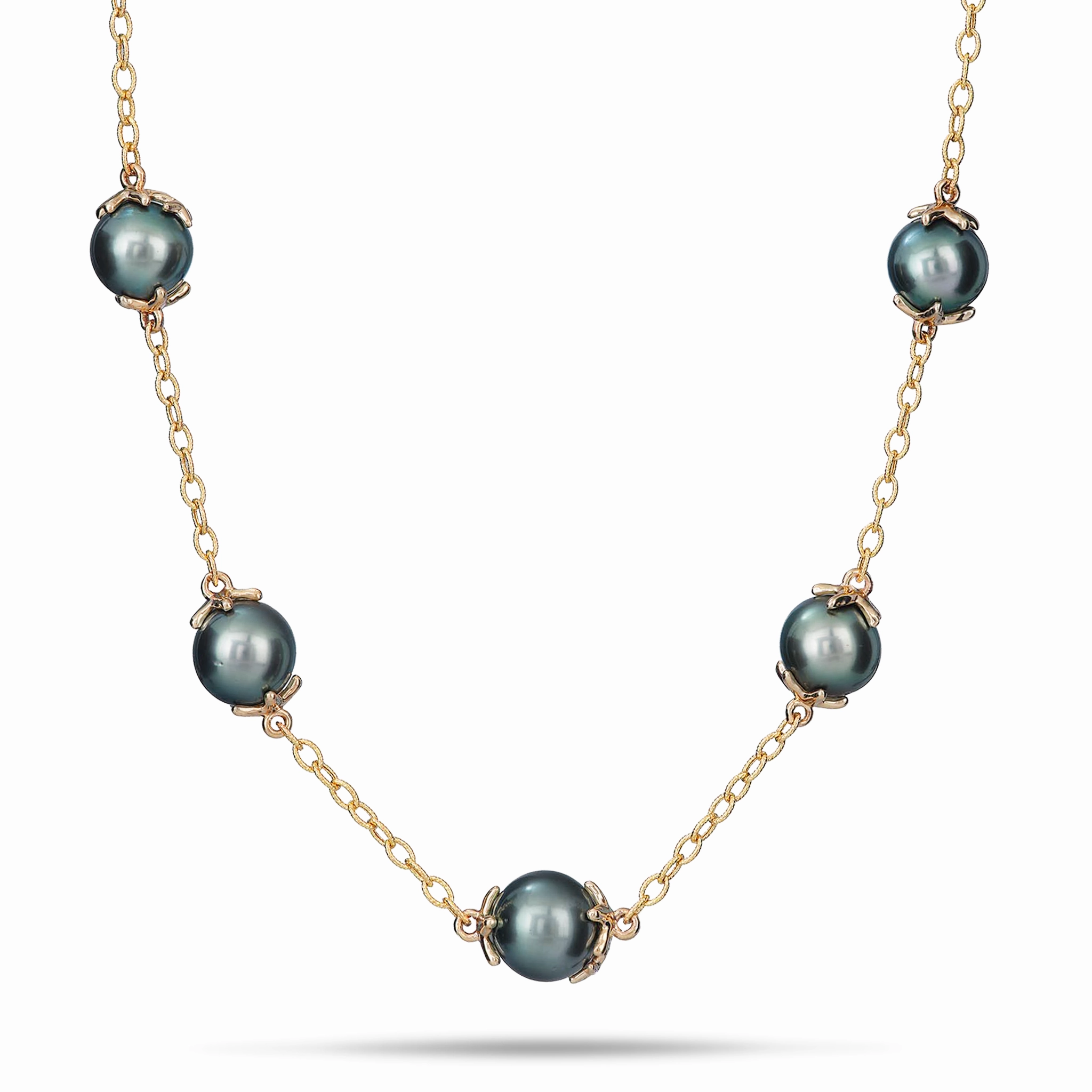 Color Pop 16-22" Adjustable Reefs Starfish Tahitian Black Pearl Necklace in Gold - 10-11mm