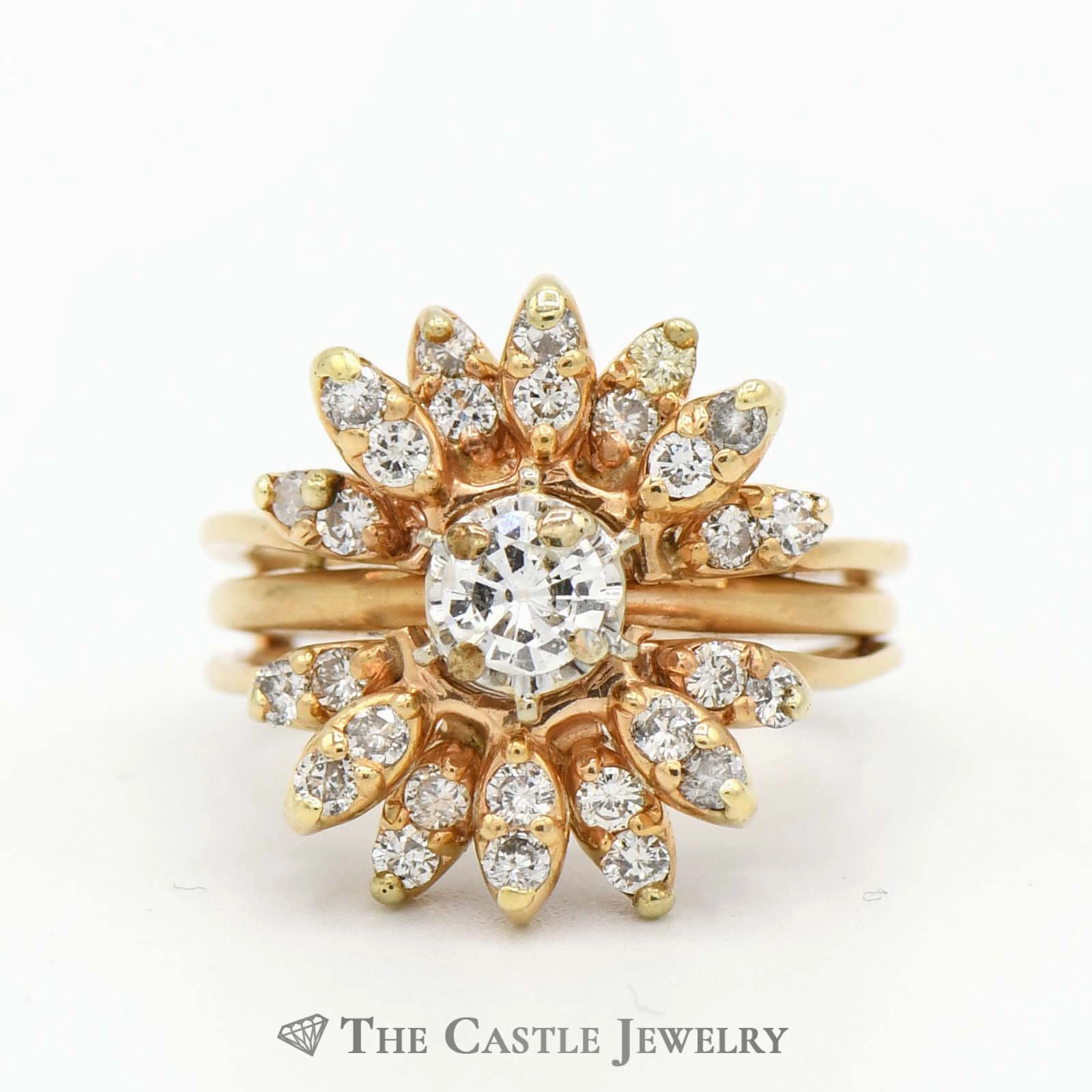 Starburst Shaped Diamond Cluster Soldered Insert Wrap and Ring in 14k Yellow Gold Subtle Charm