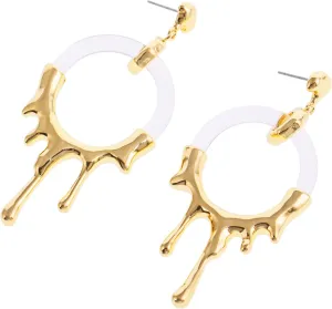 Statement Transperant Resin Drop Earrings,Artsy Earrings with Organic Shape Metal and Fluid Metal Shape