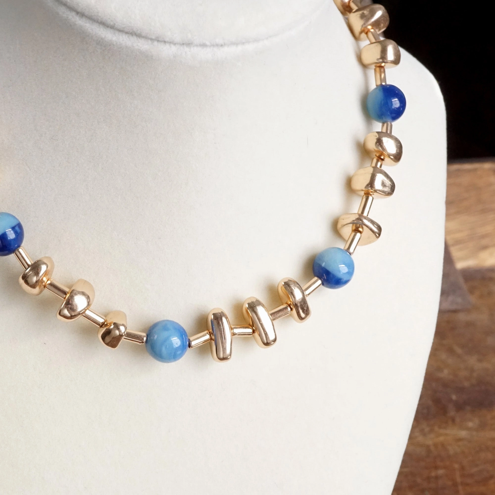 Statement Shiny Nuggets and Glass Beads Necklace Gold Red Green Blue Simple Piece Anniversary Present