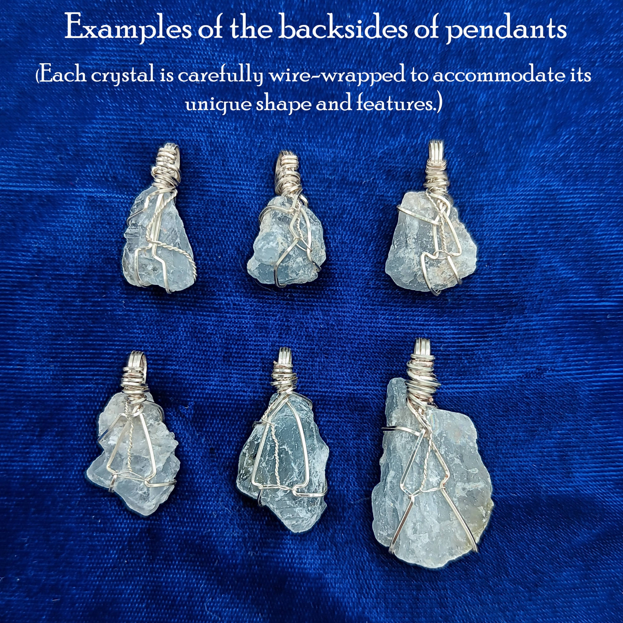 Raw Blue Celestite Crystal Pendant, Silver Wire-Wrapped, with 20" Chain, Handmade Superior Style