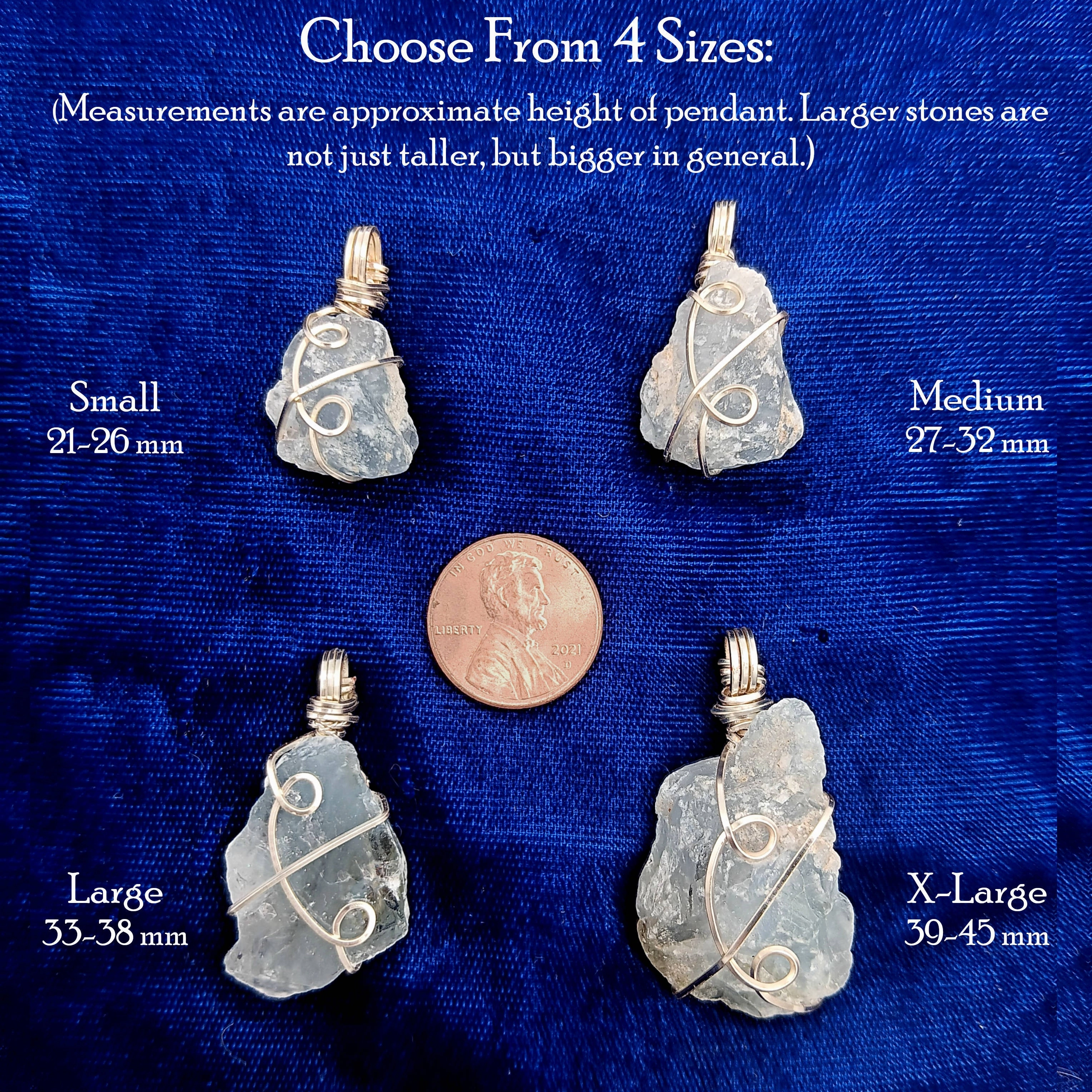 Raw Blue Celestite Crystal Pendant, Silver Wire-Wrapped, with 20" Chain, Handmade Signature Style Festival Accessory