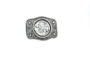 Steampunk silver Belt Buckle, gift box, with watch gears, and Black or Brown Suede Belt, HandMade in USA