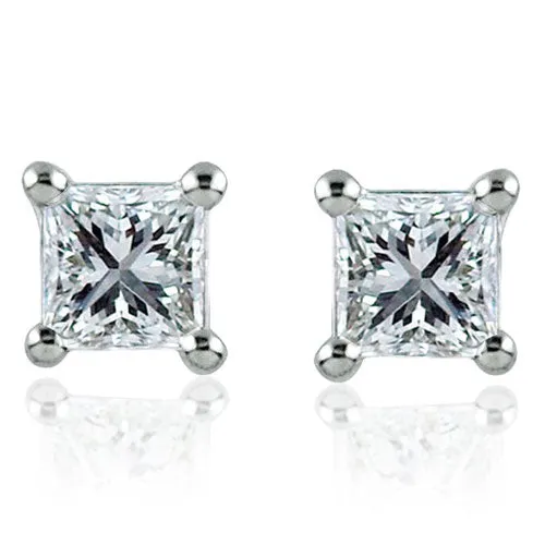 Steffans Princess Cut Diamond Claw Set Platinum Stud Earrings (0.20cts)