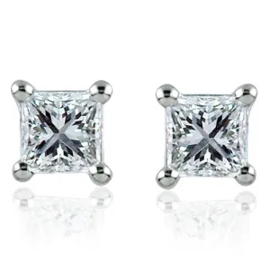 Steffans Princess Cut Diamond Claw Set Platinum Stud Earrings (0.20cts)