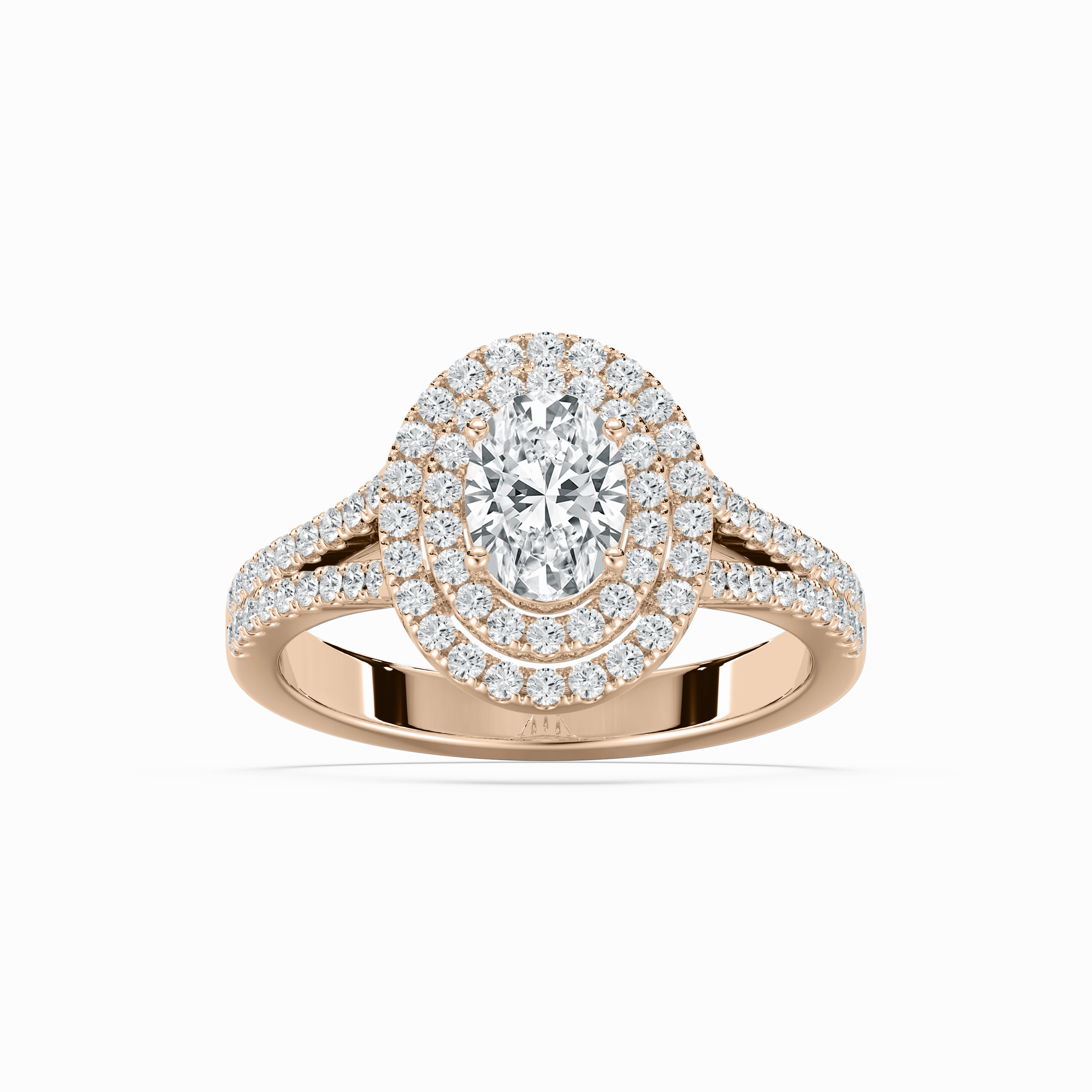 Mid Century Stella 1 2?? ctw Oval Lab Grown Diamond Split Shank Double Halo Engagement Ring