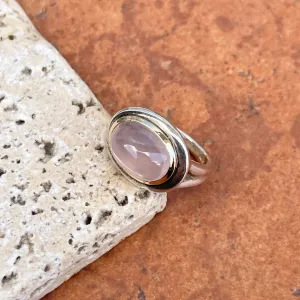 Sterling Silver   14KT Yellow Gold Oval Rose Quartz Dome Ring