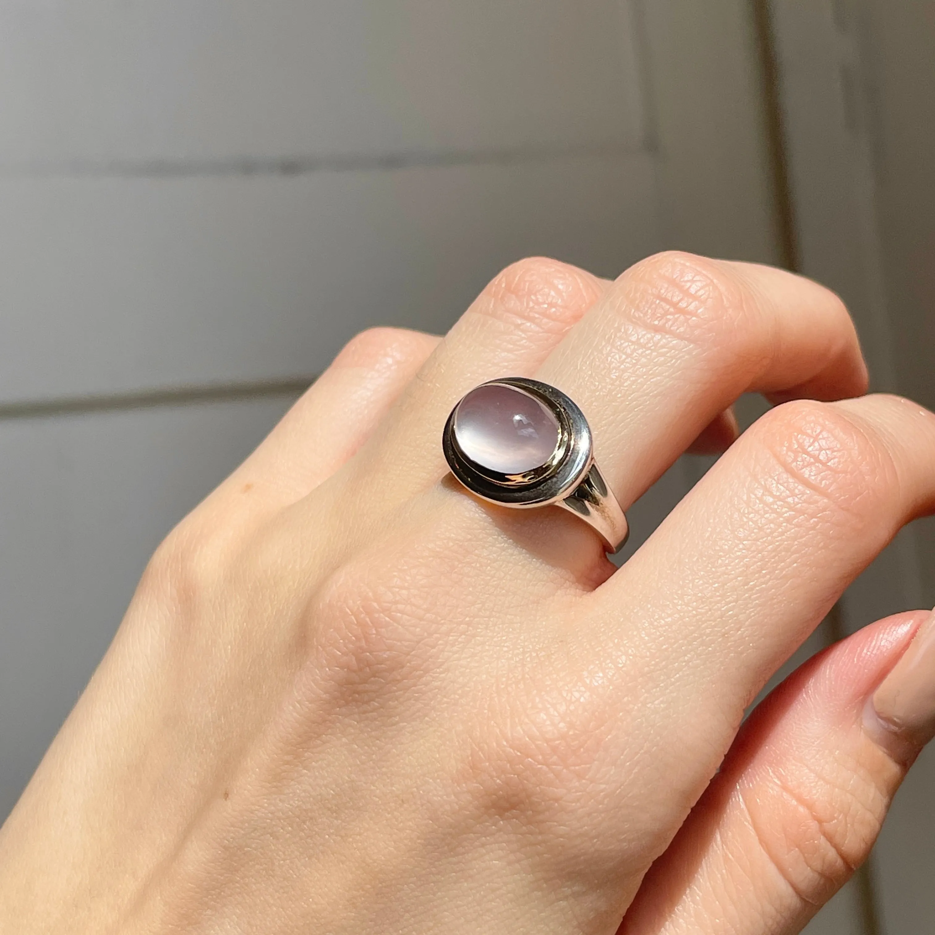 Sterling Silver   14KT Yellow Gold Oval Rose Quartz Dome Ring
