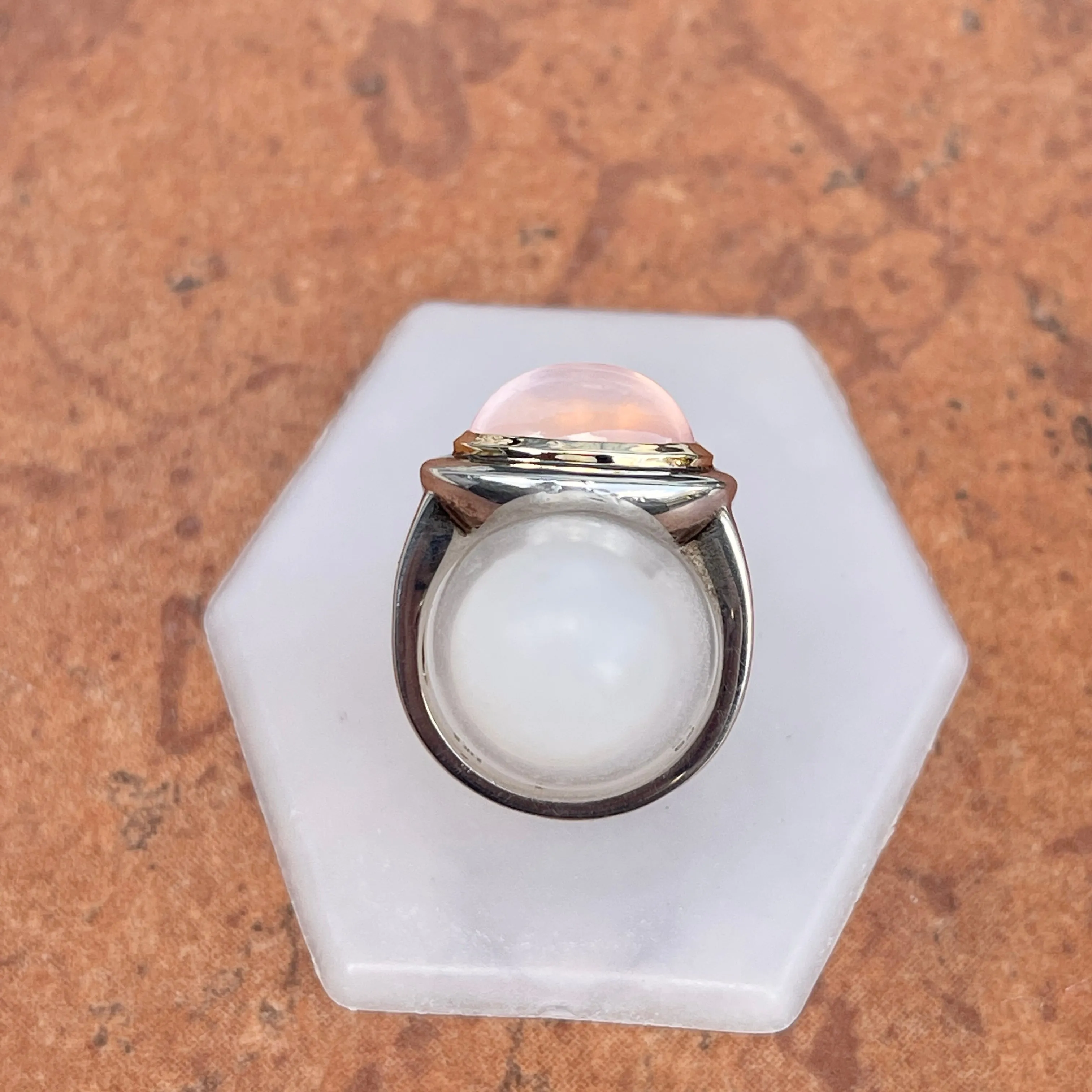 Sterling Silver   14KT Yellow Gold Oval Rose Quartz Dome Ring