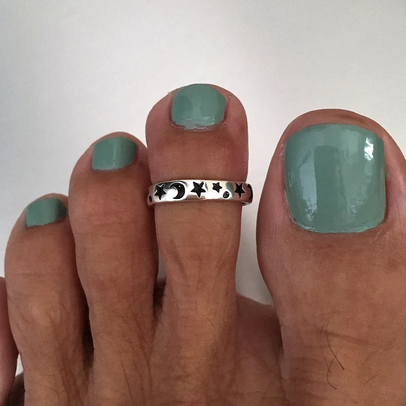 Sterling Silver 3MM Moon and Star Band, Silver Ring, Stackable Ring, Wedding Ring