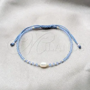 Sterling Silver Adjustable Bolo Bracelet, Ball Design, with White Pearl and Light Sapphire Crystal, Silver Finish, 03.426.0064.4.07
